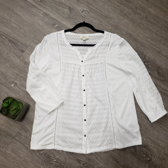 Style & Co. Tops - Style & Co Embroidered Boho Cotton Blend Blouse M